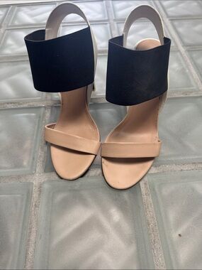 Vince Nude and Black Wide-Band Slingback Heels